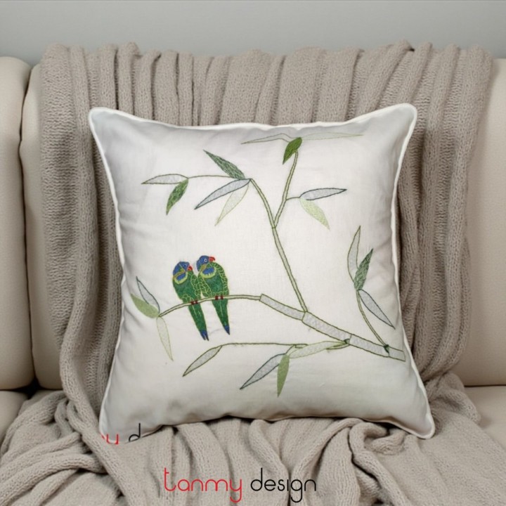 Cushion cover- Bamboo and bird embroidery